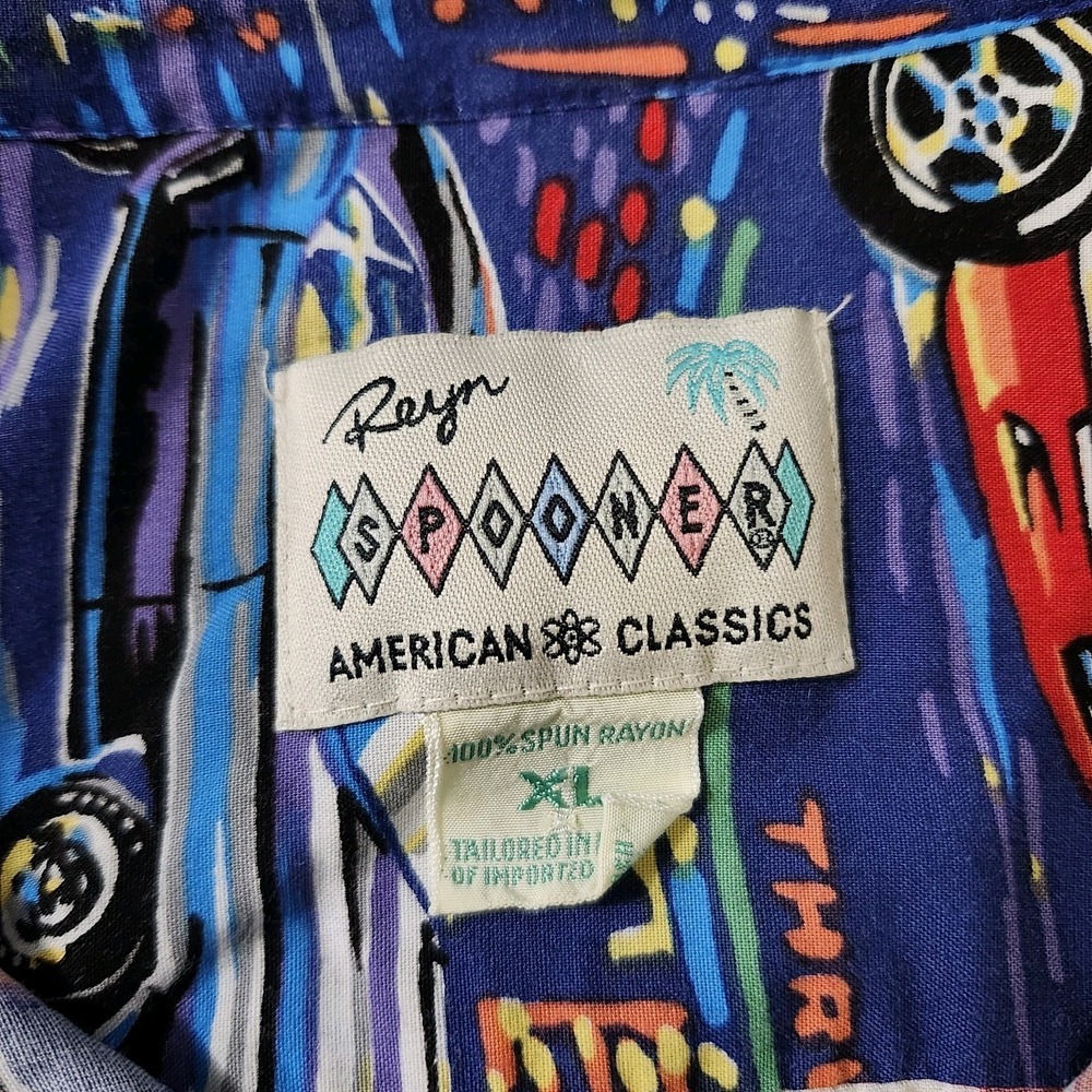 VTG Reyn Spooner American Classics Cars All-Over Print Hawaiian Royal Blue XL - Picture 9 of 11